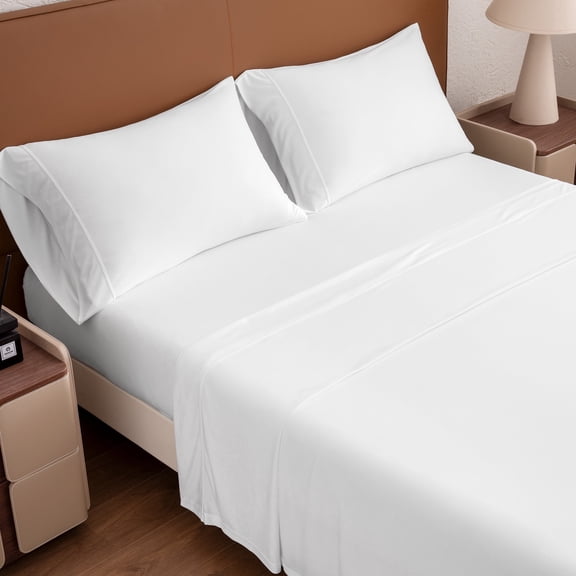 Sleep Zone Jersey Knit Sheet Set, White Twin, 3 Pieces, 14 Inch Deep Pocket Bedding
