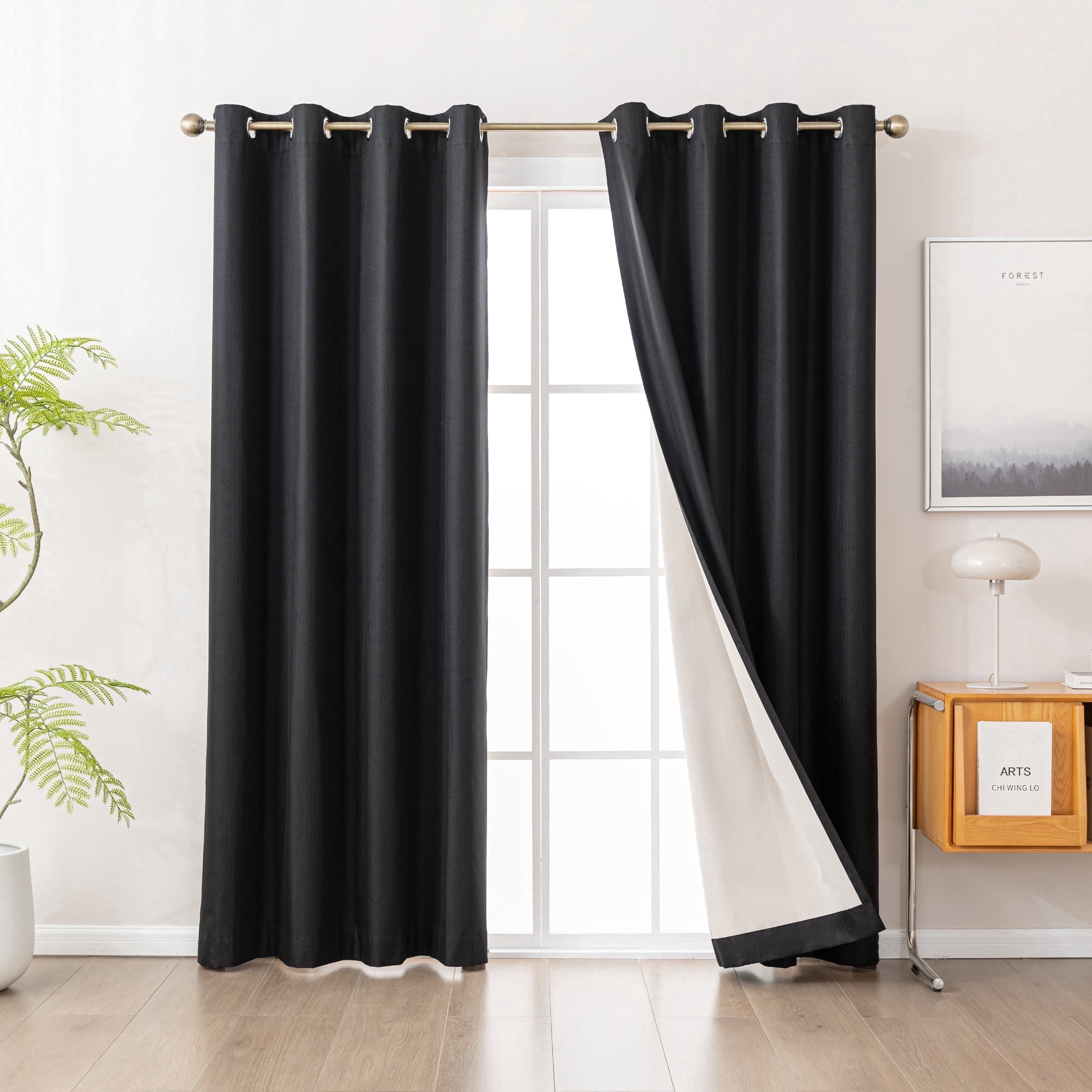 Sleep Zone Solid Herringbone Blackout Curtains Pack of 2, Drapes for Living Room, 52" x 84" Black