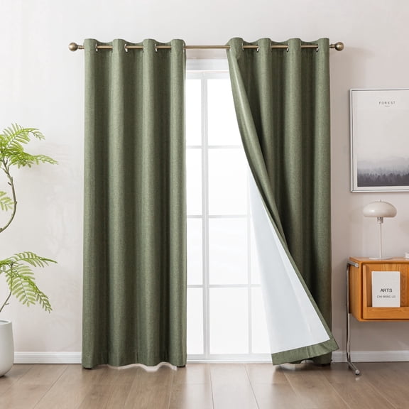 Sleep Zone Solid Herringbone Blackout Curtains Pack of 2, Drapes for Living Room, 52" x 84" Dark Green
