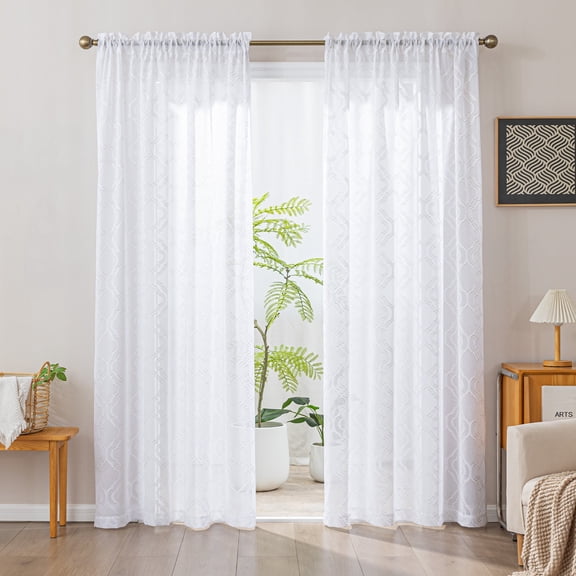 Sleep Zone Sheer Curtains Light Filtering Gold Edged Tufted Gentle Window Treatment Drapes for Bedroom Living Room 2 Panels, 42" x 84" Ivory White