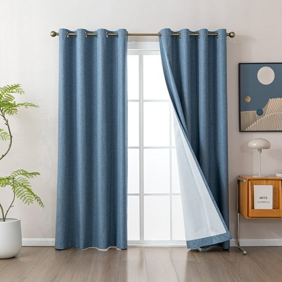Sleep Zone Linen Look 100% Blackout Curtains for Bedroom Windows Living Room Darkening Thermal Insulated Drapes 2 Panels, 42" x 63" Blue