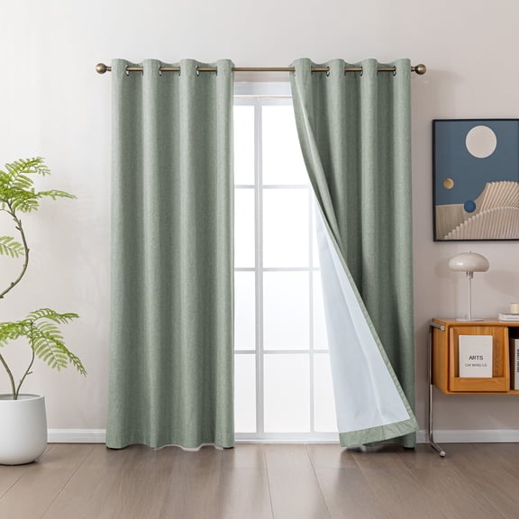 Sleep Zone Linen Look 100% Blackout Curtains for Bedroom Windows Living Room Darkening Thermal Insulated Drapes 2 Panels, 42" x 63" Dark Green
