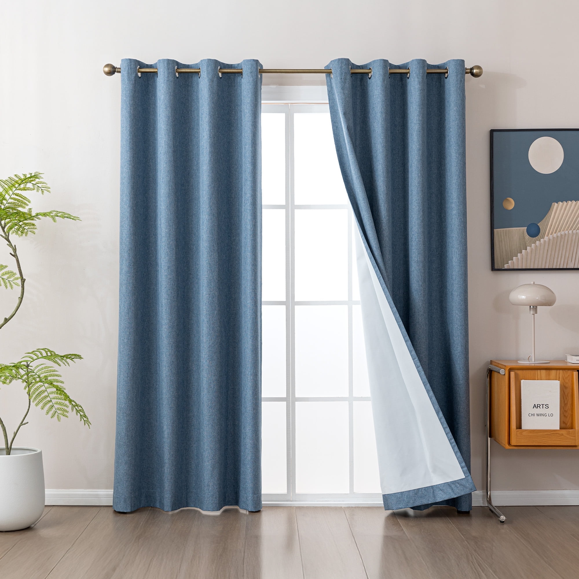 Sleep Zone Linen Look 100% Blackout Curtains for Bedroom Windows Living Room Darkening Thermal Insulated Drapes 2 Panels, 52" x 63" Blue