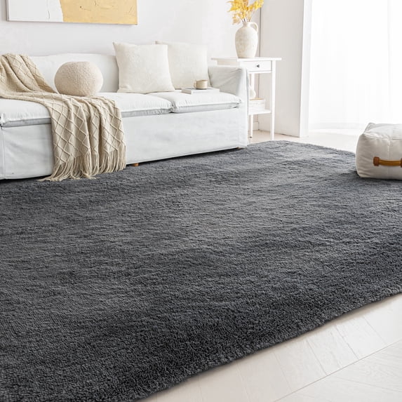 Sleep Zone 5x8 Ultra-Soft Plush Area Rug Dark Grey, Non-Slip Fuzzy Rug for Bedroom