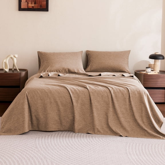 Sleep Zone Full Cationic Microfiber Sheet Set, Brown 16 Inch Deep Pocket, Ultra Soft Breathable