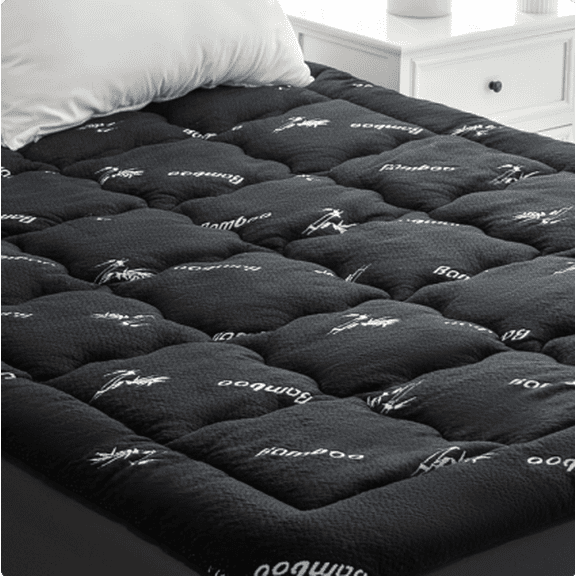Sleep Zone 11oz Bamboo Cooling Mattress Pad, Soft Breathable Mattress Topper with Deep Pocket up to 21", OEKO-TEX Certified, Black, Queen