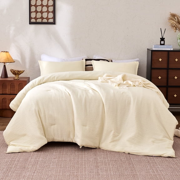 Sleep Zone Seersucker Comforter Set Twin/Twin XL Size, 2 Piece Luxury Ultra Soft Bedding, Lightweight Breathable & Durable Beige Bedding Set