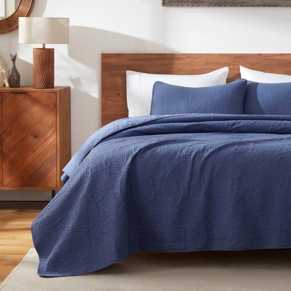 Sleep Zone Ultrasonic Medallion Quilt Set King, Soft Lightweight Bedspread, All-Season Coverlet (Bluish Grey, King)