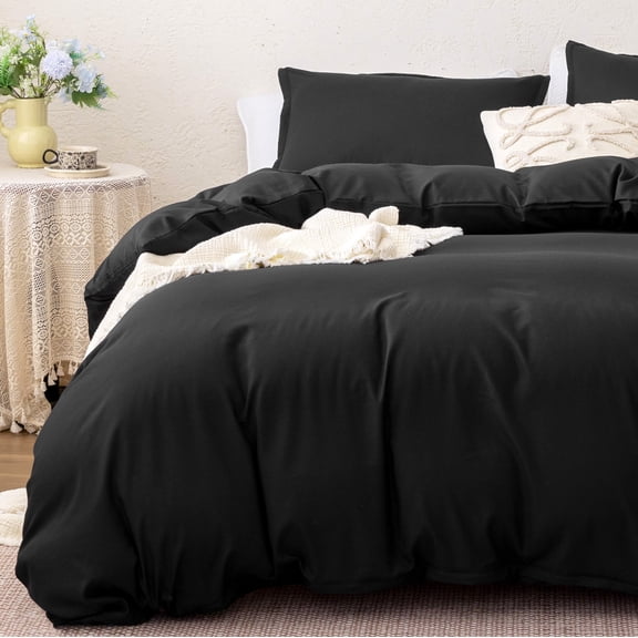Sleep Zone 90gsm Duvet Cover Set Queen Soft Microfiber Bedding with Zipper & Corner Ties, Black