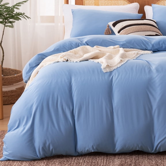Sleep Zone 145gsm Jersey Knit Duvet Cover Set Full, 3 Pieces Soft Durable Bedding Set, Blue