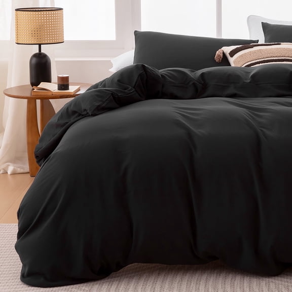 Sleep Zone Washed Microfiber 100gsm Duvet Cover Set, All Season Bedding, Queen Black