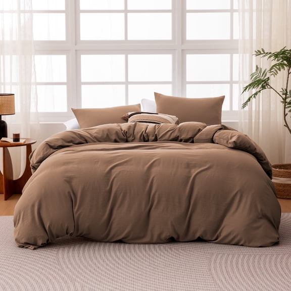 Sleep Zone Washed Microfiber 100gsm,Duvet Cover Set, All Season Bedding King Brown