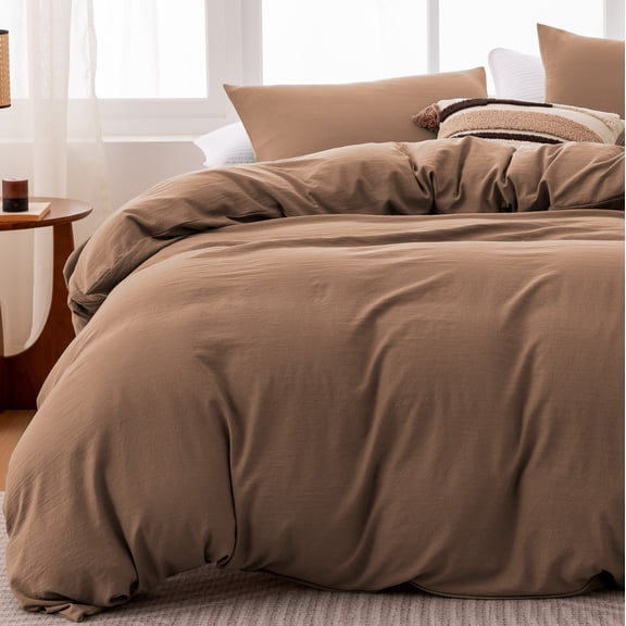 Sleep Zone Washed Microfiber 100gsm Duvet Cover Set, All Season Bedding, Queen Brown
