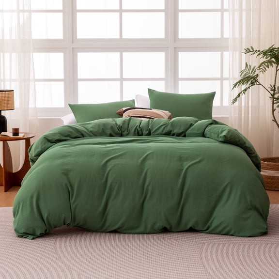 Sleep Zone Washed Microfiber 100gsm Duvet Cover Set, All Season Bedding, Full Green