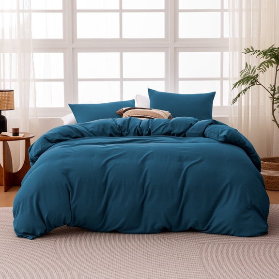 Sleep Zone Washed Microfiber 100gsm Duvet Cover Set, All Season Bedding, Queen Navy Blue