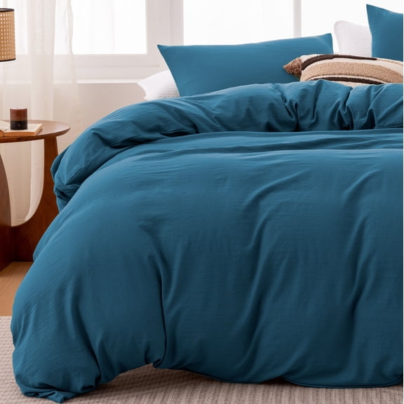 Sleep Zone Washed Microfiber 100gsm Duvet Cover Set, All Season Bedding, Queen Navy Blue