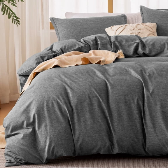 Sleep Zone Queen Cationic Microfiber Duvet Cover Set, Gray, Soft Breathable Fade Resistant OEKO-TEX Bedding