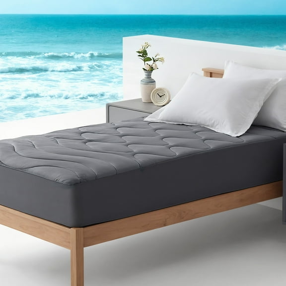 Sleep Zone Cooling Mattress Pad Twin-XL, Support Mattress Topper, Breathable and Soft Mattress Protector, Deep Pocket Bed Cover, Machine Washable (Dark Gray, Twin-XL)