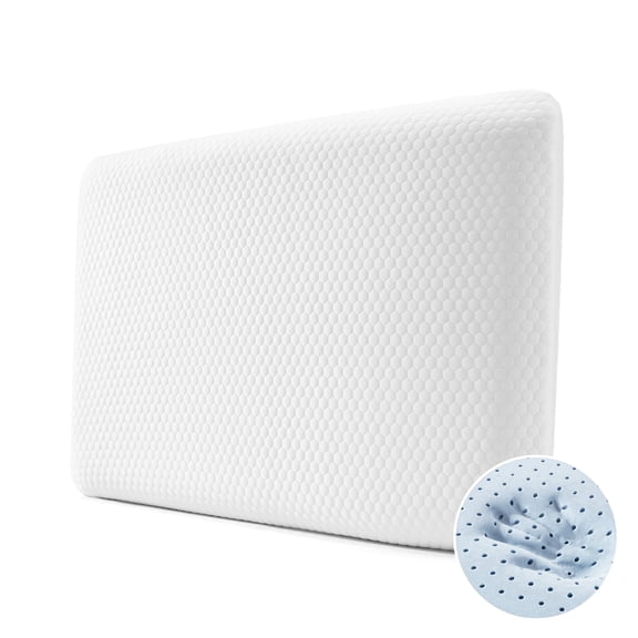Sleep Zone Low Profile Memory Foam Pillow 25"x16"x2.75" for Bed - Cooling Breathable Ultra Soft & Support Pillow for All Seasons, White
