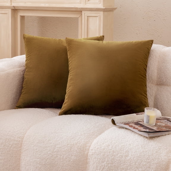Sleep Zone 2 Pack 18"x18" Crystal Velvet Decorative Throw Pillow Covers, Ultra Soft Pillow Cases for Sofa Bed Couch, Brown