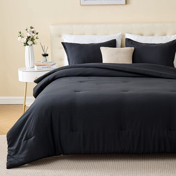 Sleep Zone 85gsm Luxury Plush Solid Microfiber Comforter Set, All Season Ultra Soft Bedding, King Black