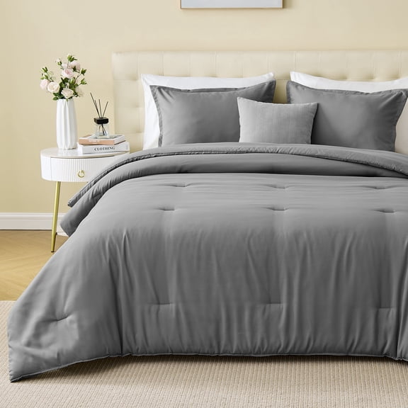 Sleep Zone 85gsm Luxury Plush Solid Microfiber Comforter Set, All Season Ultra Soft Bedding, Full Gray