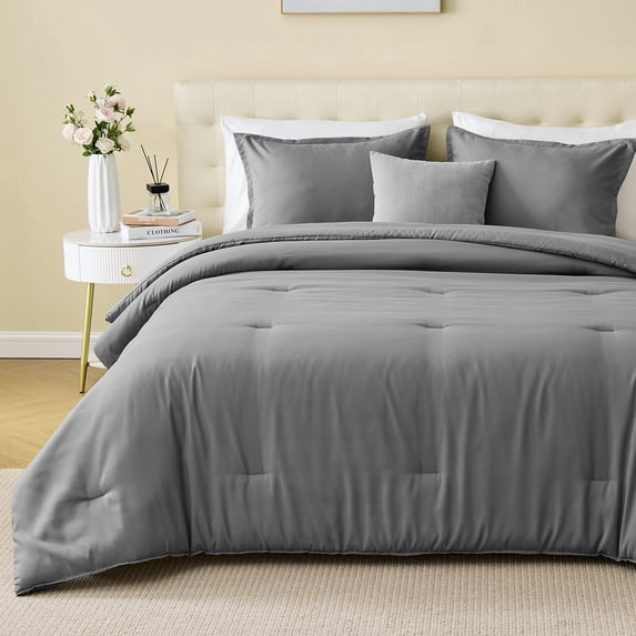 Sleep Zone 85gsm Luxury Plush Solid Microfiber Comforter Set, All Season Ultra Soft Bedding, Twin/Twin-XL Gray