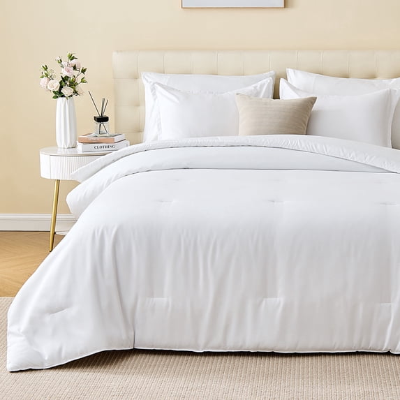Sleep Zone 85gsm Luxury Plush Solid Microfiber Comforter Set, All Season Ultra Soft Bedding, King White