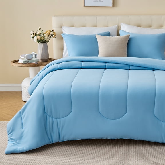 Sleep Zone 145gsm Luxury Jersey-Knit Comforter Set, Ultra Soft All Season Bedding, Queen Blue