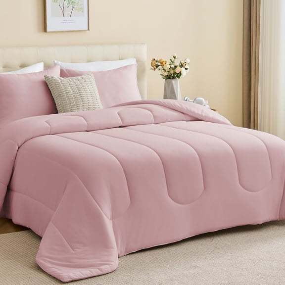 Sleep Zone 145gsm Luxury Jersey-Knit Comforter Set, Ultra Soft All Season Bedding, King Dusty Pink