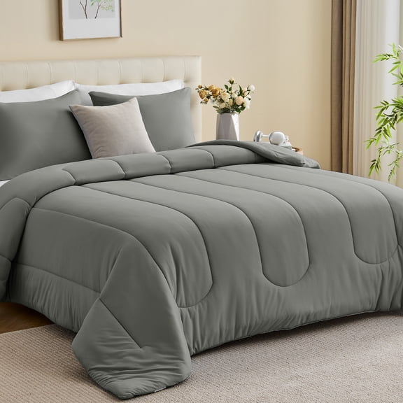 Sleep Zone 145gsm Luxury Jersey-Knit Comforter Set, Ultra Soft All Season Bedding, Full Gray