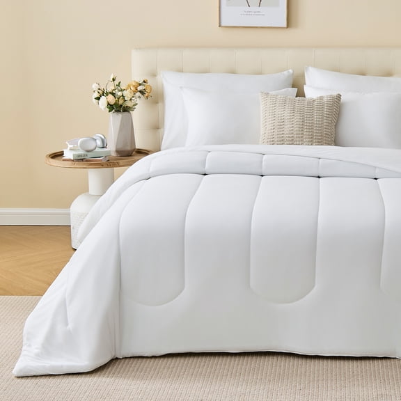Sleep Zone 145gsm Luxury Jersey-Knit Comforter Set, Ultra Soft All Season Bedding, Twin/Twin-XL White