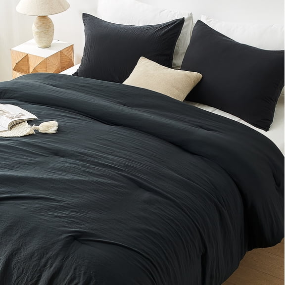 Sleep Zone Queen Washed Microfiber Comforter Set, Black, Soft & Breathable