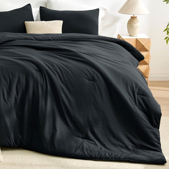 Sleep Zone Twin/Twin XL Washed Microfiber Comforter Set, Black, Soft & Breathable