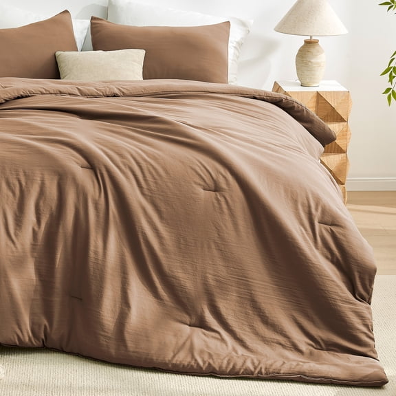 Sleep Zone Twin/Twin XL Washed Microfiber Comforter Set, Brown, Soft & Breathable