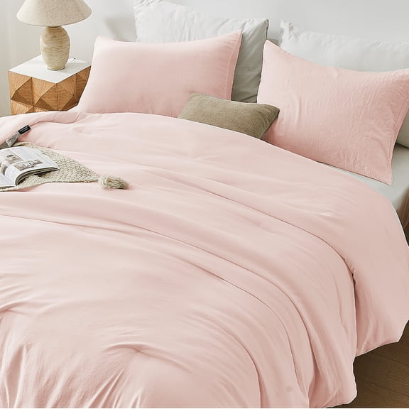Sleep Zone Queen Washed Microfiber Comforter Set, Pink, Soft & Breathable
