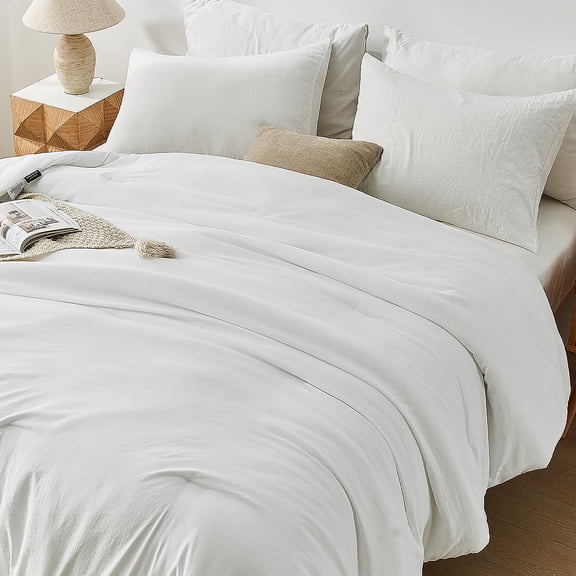 Sleep Zone Full Washed Microfiber Comforter Set, White, Soft & Breathable