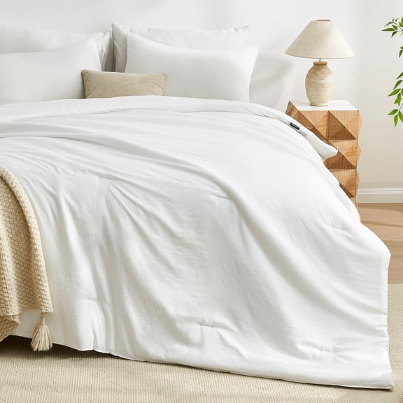 Sleep Zone Queen Washed Microfiber Comforter Set, White, Soft & Breathable