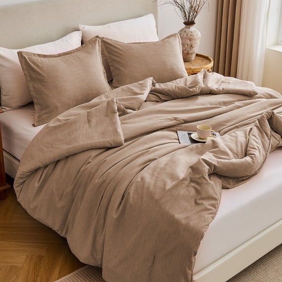 Sleep Zone 85gsm Cationic Microfiber Comforter Set, Luxury Ultra Soft All Season Bedding, King Brown