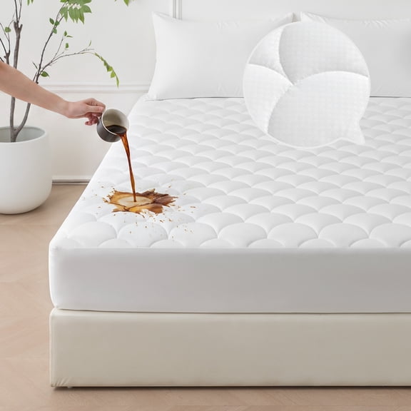 Sleep Zone Waterproof Mattress Protector Queen, Breathable Skin-Friendly Washable Quilted Mattress Cover, White