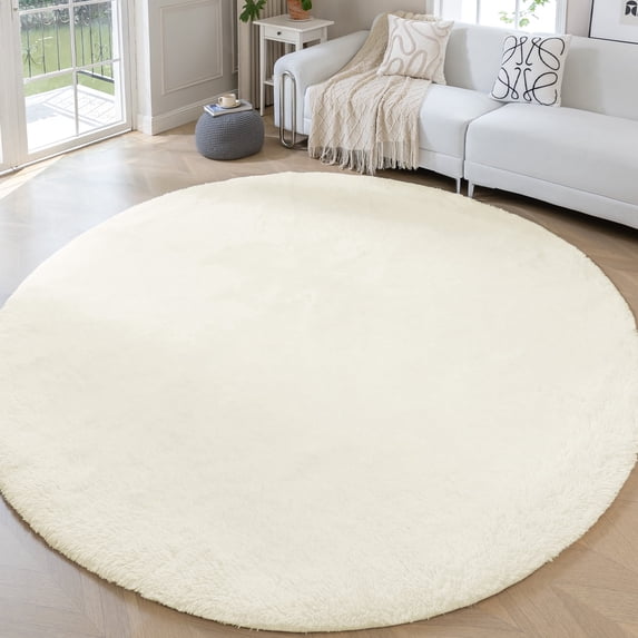 Sleep Zone Fluffy Round Shaggy Rug, Non Slip Soft Plush Carpet, Easy Clean Indoor Floor Mat, Beige 5ft Round