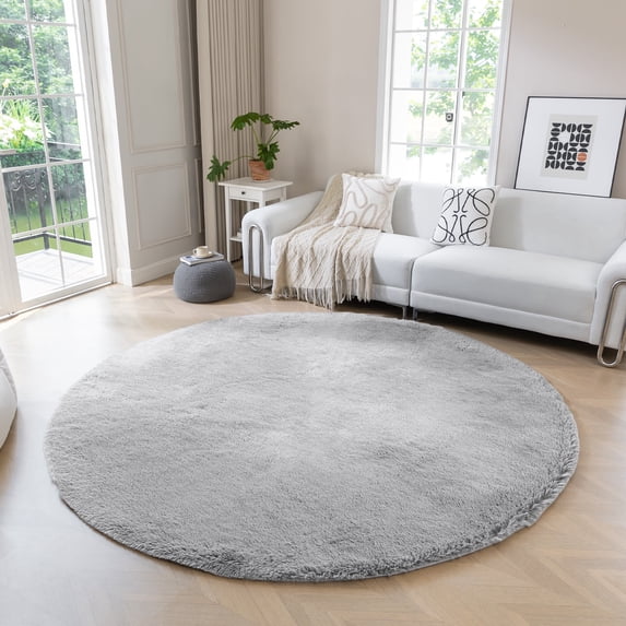 Sleep Zone Fluffy Round Shaggy Rug, Non Slip Soft Plush Carpet, Easy Clean Indoor Floor Mat, Gray 5ft Round