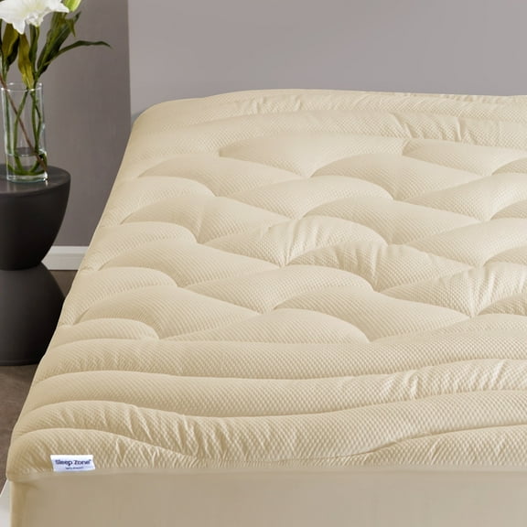 Sleep Zone Full Size Cooling Mattress Topper for Double Bed, Premium Zoned Cool Mattress Pad Cover, Padded Mattress Protector Breathable Washable, Deep Pocket 8-21" (Beige, Full)