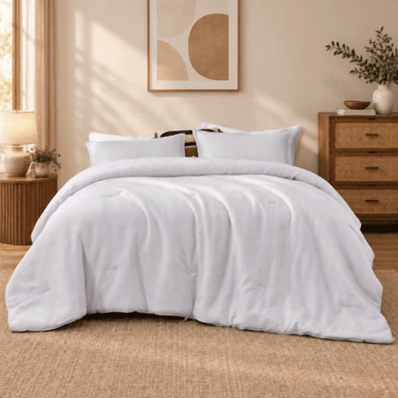 Sleep Zone 3-Piece Waffle Comforter Set Full Size, All-Season Down Alternative Bedding, Light Gray