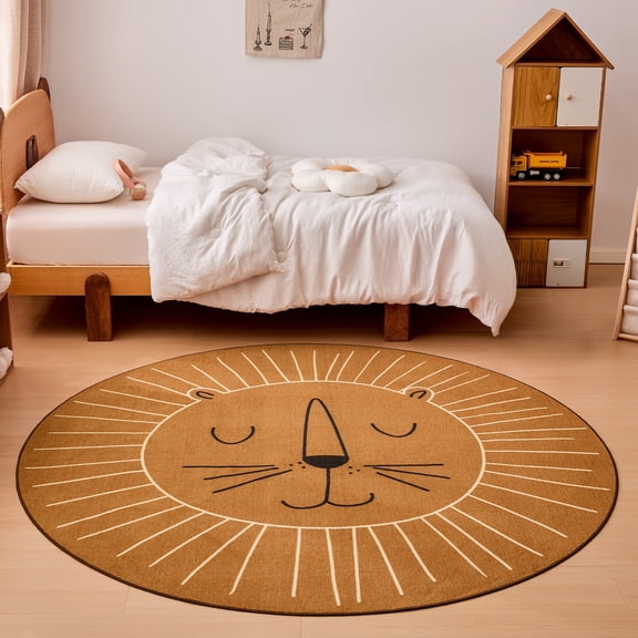 Sleep Zone 4' Round Kids Lion Area Rug, Kids Playmat Area Rug for Bedroom Kids Room