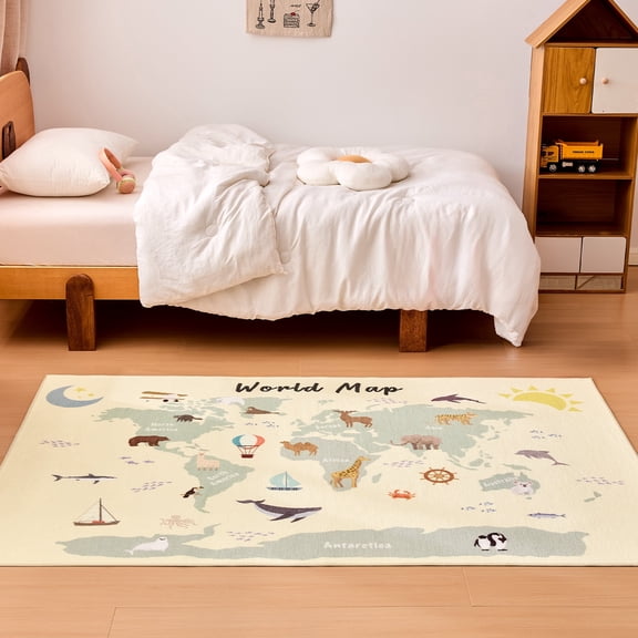 Sleep Zone 3'×5' Kids World Map Area Rug, Kids Playmat Area Rug for Bedroom Kids Room