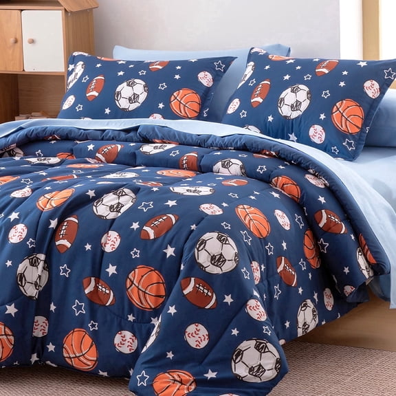 Sleep Zone Twin Kids Bedding Comforter Set, 5 Piece Cool Durable Children Bed in a Bag, All Star Sport