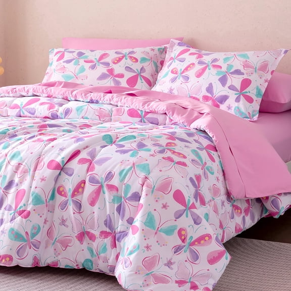 Sleep Zone Butterfly Soft Printed Comforter Bed in a Bag 5 Piece Twin
