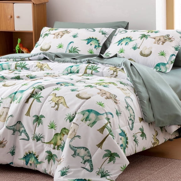 Sleep Zone Twin Kids Bedding Comforter Set, 5 Piece Cool Durable Children Bed in a Bag, Dinosaur World