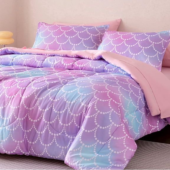 Sleep Zone Twin Kids Bedding Comforter Set, 5 Piece Cute Durable Children Bed in a Bag, Mermaid Shimmer